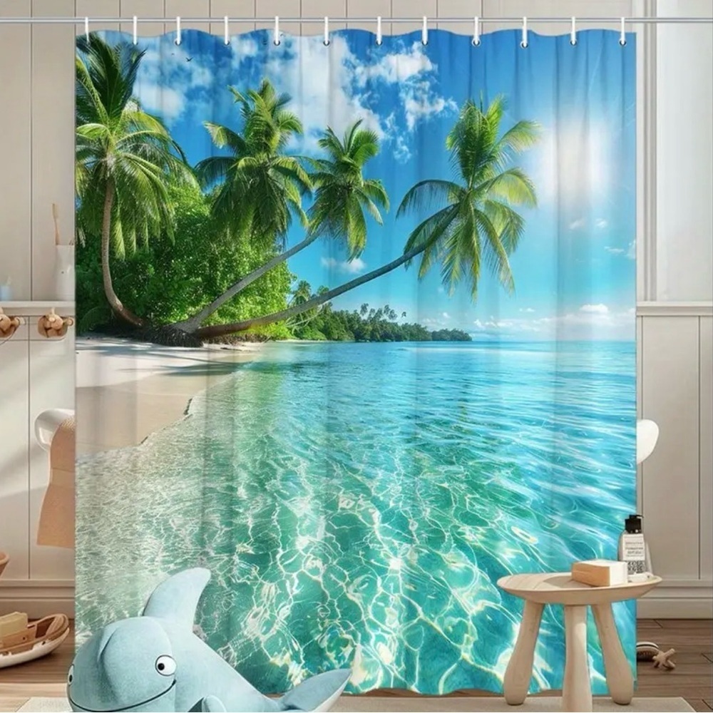 Paradise Beach Palm Tree Shower Curtain - Picture 5 of 6